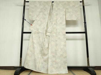 平和屋着物▽本塩沢　単衣　南天文　正絹　逸品　DABD9711ud