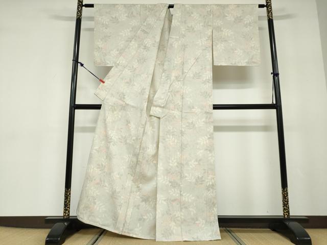 平和屋着物▽本塩沢　単衣　南天文　正絹　逸品　DABD9711ud