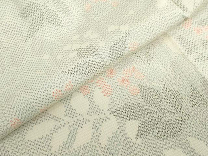 平和屋着物▽本塩沢　単衣　南天文　正絹　逸品　DABD9711ud