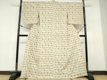 平和屋着物▽本塩沢　単衣　絣文様　正絹　逸品　DABD9714ud