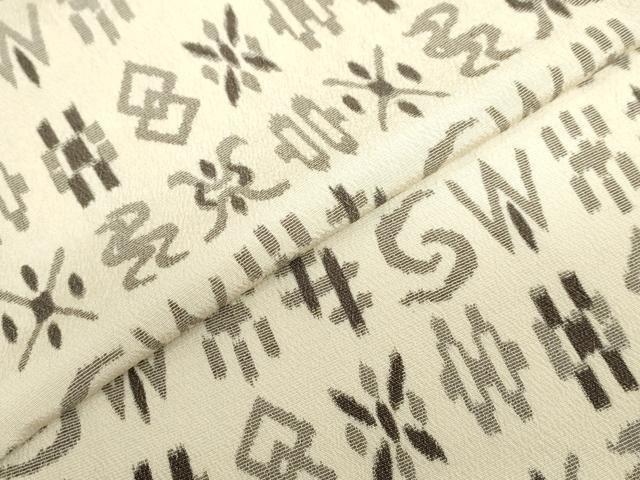 平和屋着物▽本塩沢　単衣　絣文様　正絹　逸品　DABD9714ud