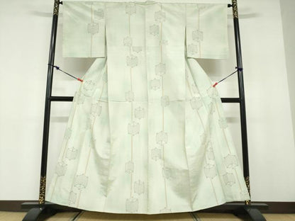 平和屋着物▽上質な紬　単衣　糸車文　正絹　逸品　DABD9716ud