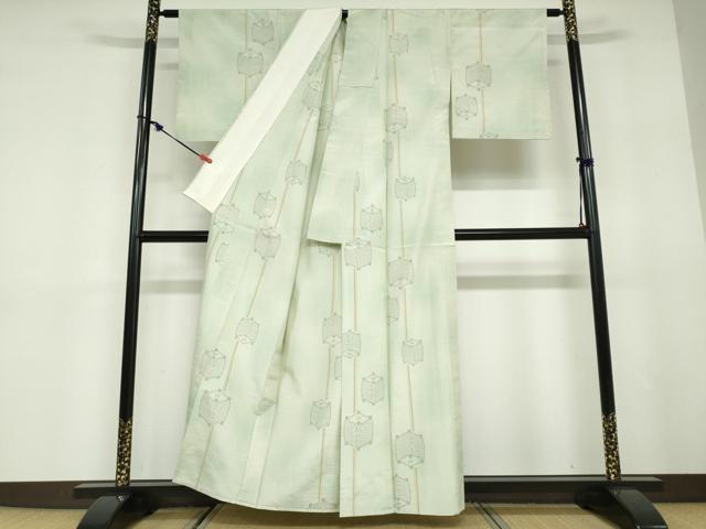 平和屋着物▽上質な紬　単衣　糸車文　正絹　逸品　DABD9716ud