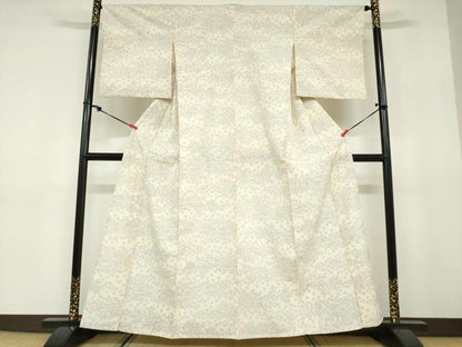 平和屋着物▽本塩沢　単衣　草花文　正絹　逸品　DABD9718ud