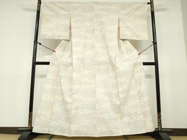 平和屋着物▽本塩沢　単衣　草花文　正絹　逸品　DABD9718ud