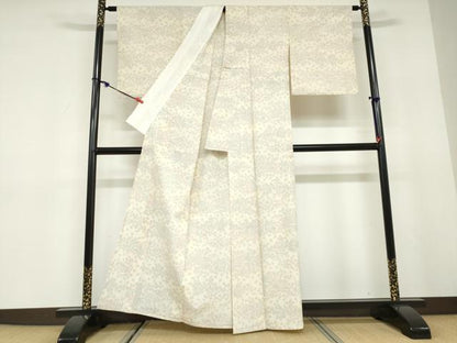 平和屋着物▽本塩沢　単衣　草花文　正絹　逸品　DABD9718ud