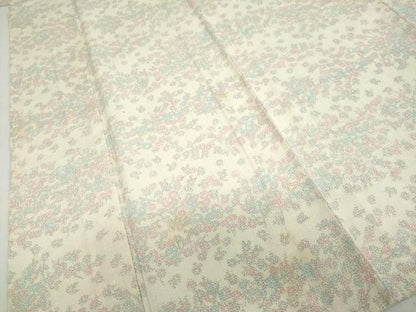 平和屋着物▽本塩沢　単衣　草花文　正絹　逸品　DABD9718ud