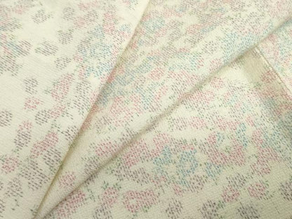 平和屋着物▽本塩沢　単衣　草花文　正絹　逸品　DABD9718ud