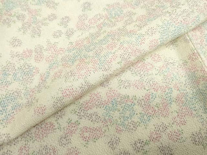 平和屋着物▽本塩沢　単衣　草花文　正絹　逸品　DABD9718ud