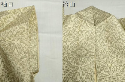 平和屋着物▽上質な紬　単衣　幾何学文様　正絹　逸品　DABD9719ud