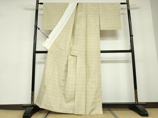 平和屋着物▽上質な紬　単衣　幾何学文様　正絹　逸品　DABD9719ud