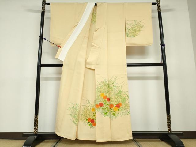 平和屋着物▽訪問着 単衣 手描き 草花文 暈し染め 正絹 逸品