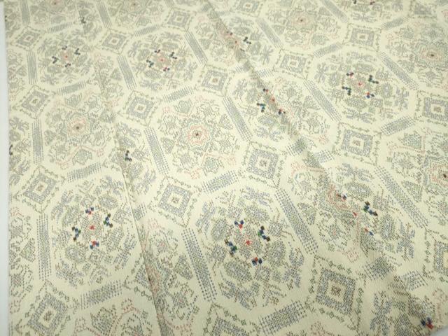 平和屋着物▽本塩沢　単衣　幾何学文様　正絹　逸品　DABD9724ud