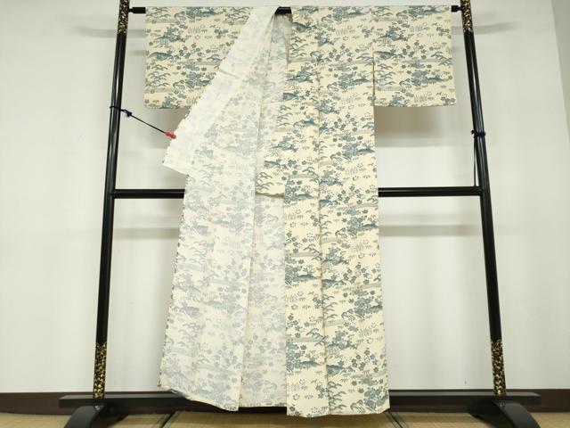 平和屋着物▽上質な小紋　単衣　草花文　正絹　逸品　DABD9725ud