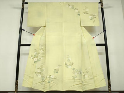 平和屋着物▽訪問着　単衣　刺繍　草花文　正絹　逸品　DABD9728ud