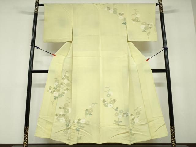 平和屋着物▽訪問着　単衣　刺繍　草花文　正絹　逸品　DABD9728ud