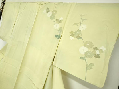 平和屋着物▽訪問着　単衣　刺繍　草花文　正絹　逸品　DABD9728ud