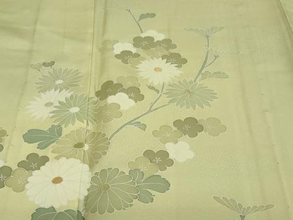 平和屋着物▽訪問着　単衣　刺繍　草花文　正絹　逸品　DABD9728ud