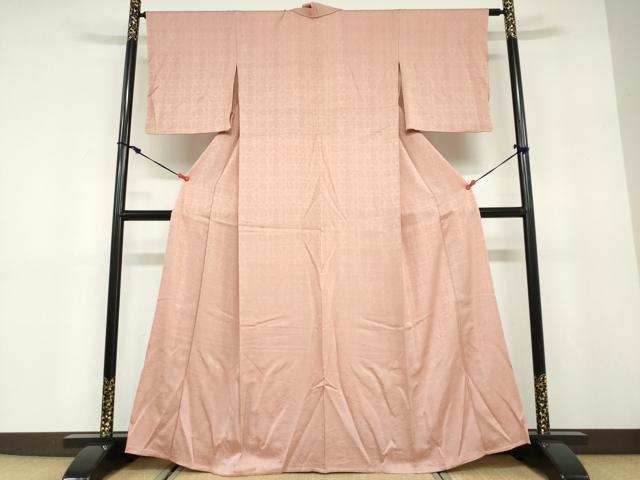 平和屋着物▽上質な色無地　単衣　洋花地紋　鈴乃屋扱い　ときがら茶色　正絹　逸品　DABD9730ud
