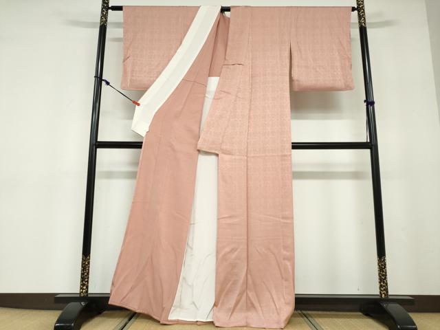平和屋着物▽上質な色無地　単衣　洋花地紋　鈴乃屋扱い　ときがら茶色　正絹　逸品　DABD9730ud