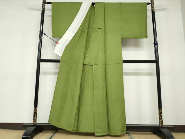 平和屋着物▽上質な色無地　単衣　エ霞文　草色　正絹　逸品　DABD9731ud