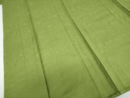 平和屋着物▽上質な色無地　単衣　エ霞文　草色　正絹　逸品　DABD9731ud