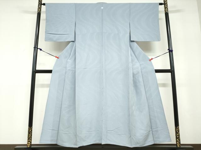 平和屋着物▽上質な色無地　単衣　流水地紋　湊鼠色　正絹　逸品　DABD9735ud