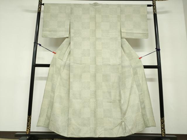 平和屋着物▽白鷹お召　単衣　110亀甲　格子文　正絹　逸品　DABD9736ud