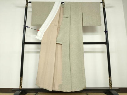 平和屋着物▽江戸小紋　単衣　両面染め　舞蝶文　鬼しぼ縮緬　正絹　逸品　DABD9740ud