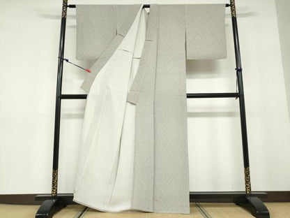 平和屋着物▽上質な小紋　単衣　変わり格子文　正絹　逸品　DABD9741ud