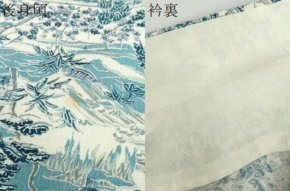 平和屋着物▽上質な小紋　単衣　紬地　樹林風景文　正絹　逸品　DABD9742ud