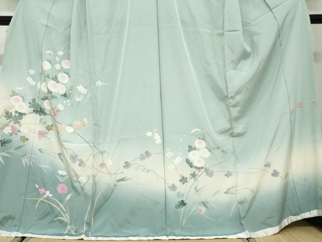 平和屋着物●訪問着　友禅　作家物　草花文　暈し染め　仮絵羽　正絹　逸品　未使用　DABD9744ud