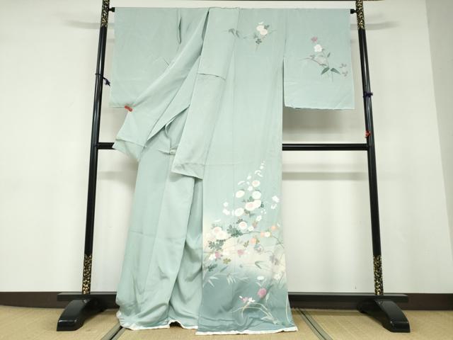 平和屋着物●訪問着　友禅　作家物　草花文　暈し染め　仮絵羽　正絹　逸品　未使用　DABD9744ud