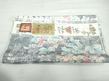平和屋着物●小千谷紬　草花文　証紙付き　正絹　逸品　未使用　DABD9747ud