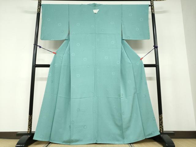 平和屋着物●上質な色無地　舞花地紋　青磁色　正絹　逸品　未使用　DABD9750ud