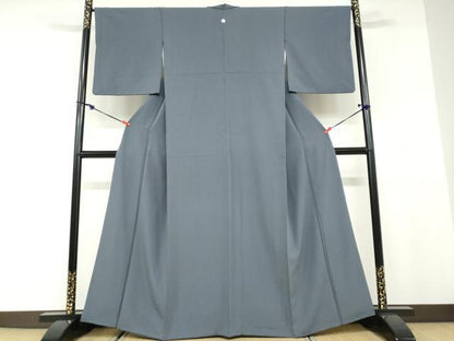 平和屋着物●上質な色無地　紋意匠　鉄御納戸色　正絹　逸品　DABD9752ud