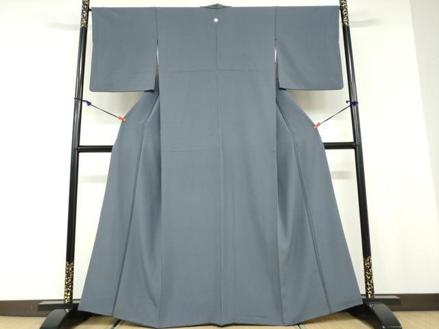 平和屋着物●上質な色無地　紋意匠　鉄御納戸色　正絹　逸品　DABD9752ud