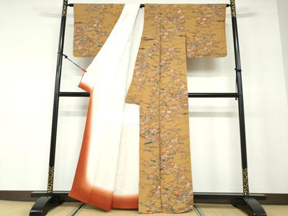 平和屋着物●上質な小紋　型染め　風景草花文　鬼しぼ縮緬　正絹　逸品　未使用　DABD9754ud