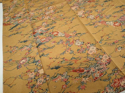 平和屋着物●上質な小紋　型染め　風景草花文　鬼しぼ縮緬　正絹　逸品　未使用　DABD9754ud