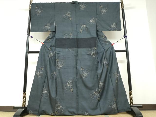 平和屋着物●本場大島紬　9マルキ　花蝶文　正絹　逸品　DABD9756ud