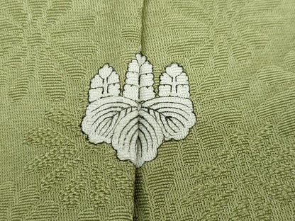 平和屋着物●上質な色無地　花尽くし地紋　松葉色　正絹　逸品　DABD9761ud