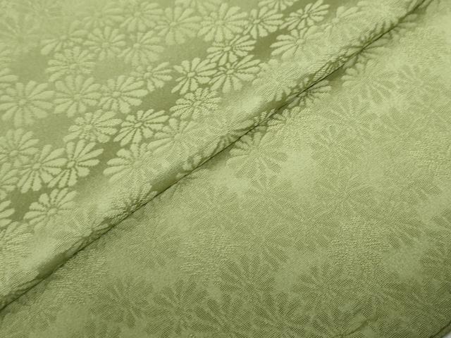平和屋着物●上質な色無地　花尽くし地紋　松葉色　正絹　逸品　DABD9761ud