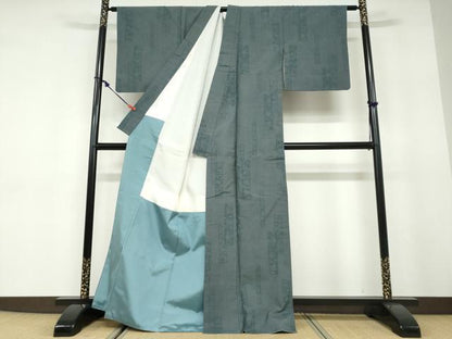 平和屋着物●結城紬　奥順　はたおり娘　100亀甲　短冊草花文　証紙付き　正絹　逸品　DABD9763ud