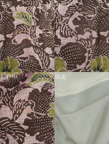 平和屋着物●上質な小紋　紬地　型染め　草花文　正絹　逸品　DABD9775ud