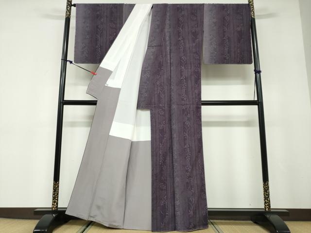 平和屋着物●本場真綿絢結城紬　草木染　草花間道　証紙付き　正絹　逸品　未使用　DABD9782ud