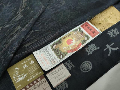 平和屋着物●都喜ヱ門　本場大島紬　総絣　大覚寺舟着き場　証紙付き　藤絹織物謹製　正絹　逸品　DABD9784ud