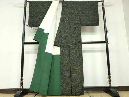 平和屋着物●本場結城紬　重要無形文化財　80亀甲　草葉文　証紙付き　正絹　逸品　DABD9785ud