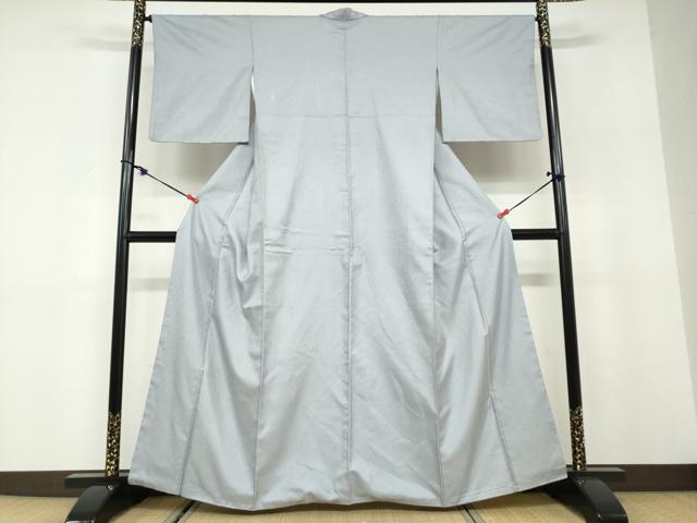 平和屋着物●上質な色無地　幾何学地紋　湊鼠色　正絹　逸品　DABD9788ud