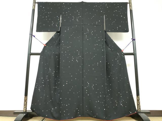 平和屋着物●上質な小紋　箔散らし文　黒地　金彩　正絹　逸品　DABD9792ud