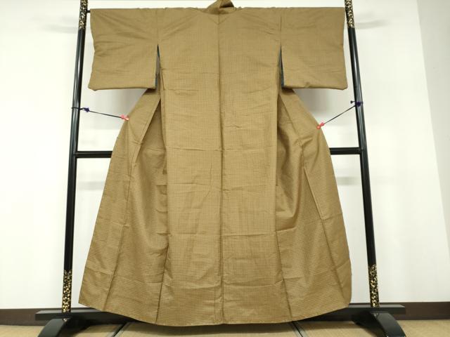 平和屋着物●上質な紬　リバーシブル　霞文　格子文　正絹　逸品　DABD9794ud